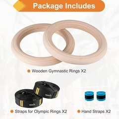 Cupbunny Wooden Gym Rings with 9ft Double-Layer Numbered Straps Quick black