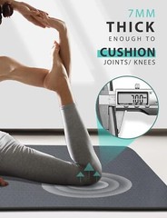Yoga Mat Double-Sided Non Slip, 72” x 32” x 7mm – Extra Wide & Thick Yoga M…