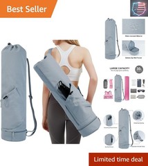 Yoga Mat Bag with Water Bottle Pocket and Bottom Wet Pocket, Exercise Yoga Ma…