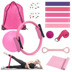 HASHMUST Pilates Ring Kit 12 PCS for Women, Home Workout Equipment with Pink
