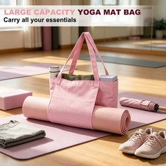 1 Pcs Yoga Bag, Tote Pilates Bag with Yoga Mat Holder Canvas & Pink