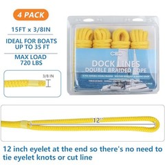 Dock Lines Boat Lines for Docking with Loop Double Braided Marine Mooring