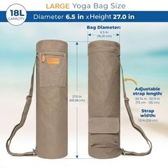 Canvas Yoga Mat Bag for Women & Large: 1/4″ to 2/5″ (7-10mm) Thick Mats Gray