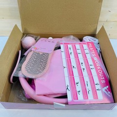 GiftinBox Pilates Essentials Kit Home Workout Set Pink Resistance Band Ring Ball