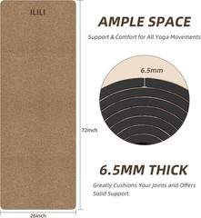 Cork Yoga Mat 1/4″ Thick, 72″x26″ for Home & Studio Workouts, Black