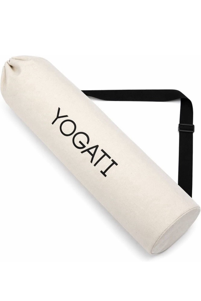 New YOGATI cotton yoga mat bag with adjustable shoulder strap.