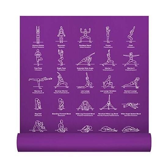 YOGA MAT Thick Exercise with 70 Printed Poses Non Slip Purple By NEWME FITNESS