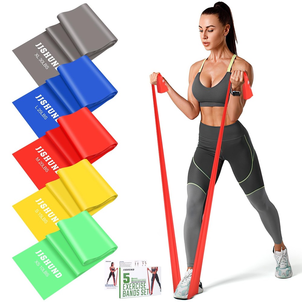 Resistance Bands Set, 5 Pcs Exercise 1.8m, Gray, blue, red, yellow, green