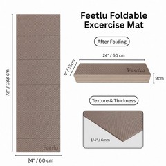 Foldable Yoga Exercise Mat, 6mm/8mm/10mm/12mm Thickness, 72 x 24 Inch – Light…