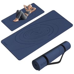 Large Yoga Mat Thick, 76″x32″x0.31″Wide POE Exercise Mat with Non Navy Blue