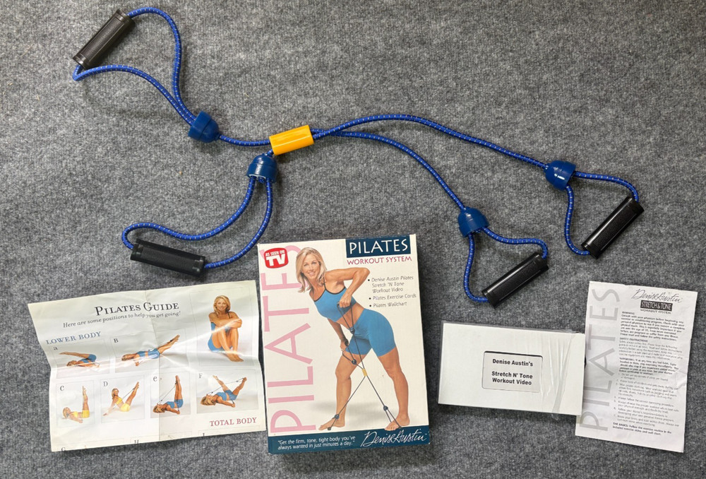 Denise Austin Pilates Workout System VHS Video, Exercise Cords, Wallchart