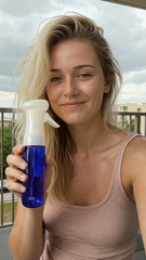 Fine Mist Spray Beach cool water Bottle, tan or gym Continuous spray Cobalt Blue