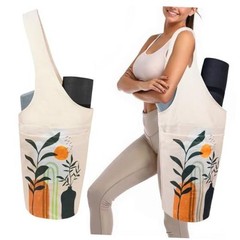 Yoga Mat Bag Carrier for Women with Side Large Pocket Durable Linen Boho Plants