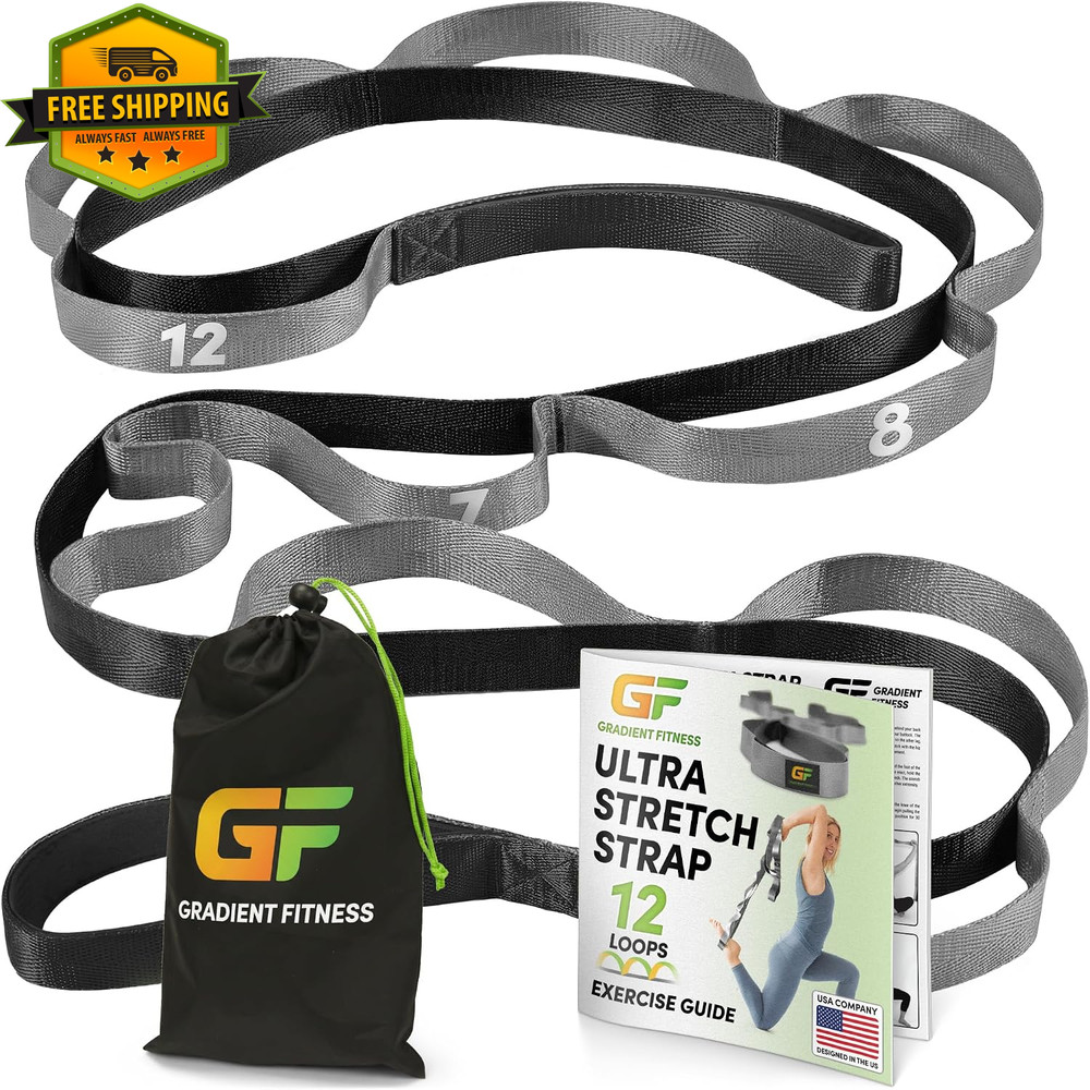 12 Loop Stretch Strap 1 Inch x 8 Ft Physical Therapy Yoga Leg Stretcher Handles