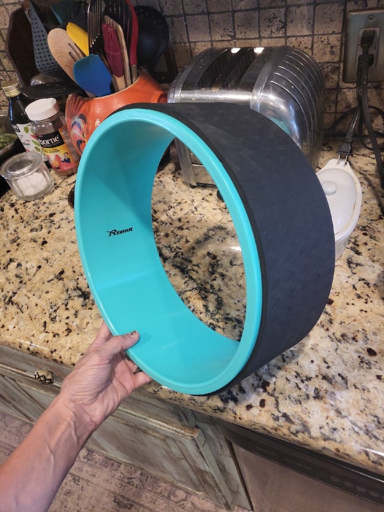REEHUT BRAND Turquoise/Black FOAM Yoga Wheel 13″ X 5″ Balance Back Stretcher