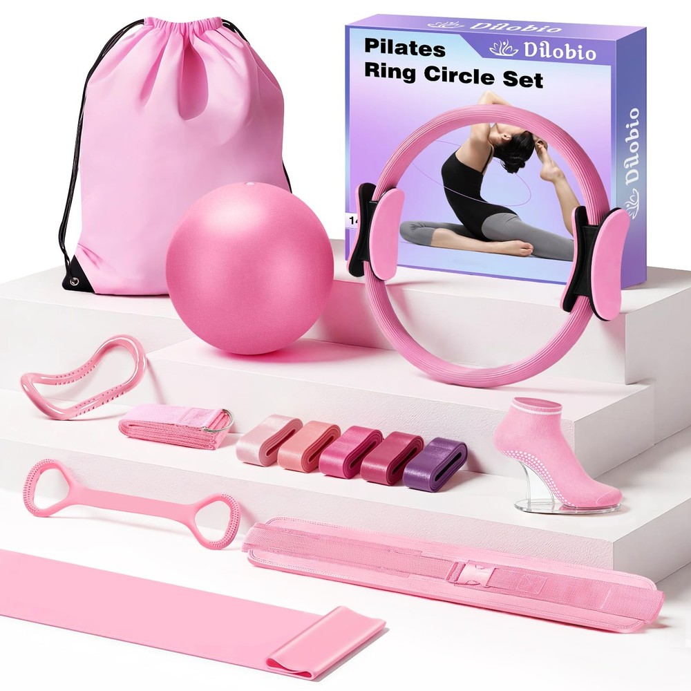 Pilates Ring Set for Home Workout -13” Pilates Fitness Circle & Ball, Hip Th…