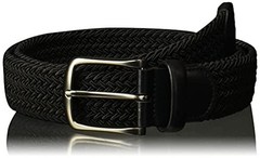 Perry Men’s Woven Belt with Stretch Leather-Trim Fabric Small Black