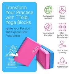 Yoga Blocks 2 Pack with Strap & Guide – Pink/Blue & Stretch Band Pink