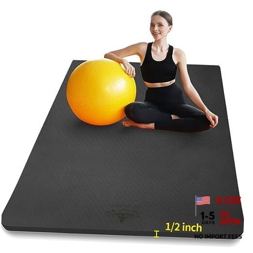 Black TPE Yoga Mat 6’x4’x1/2″ Extra Thick Non-Slip Exercise Mat