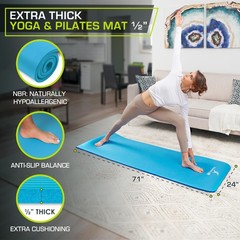 Extra Thick Yoga and Pilates Mat ½” (13mm), 71-inch Long High Density Exercis…