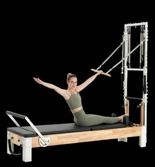 Pilates Reformer, Wooden Reformer Pilates Machine with Tower & Mat