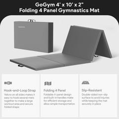 BalanceFrom Fitness GoGym 4′ x 10′ x 2″ Folding Gymnastics Mat, Gray (2 Pack)