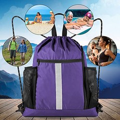 Drawstring Backpack Sports Gym Bag Purple Drawstring With Shoe Compartment
