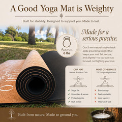 Deluxe Cork Yoga Mat – Gold, Coffee or Vegan Leather Cork Surface & Natural Rubb