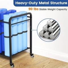 Black Yoga Mat Storage Rack Basket with Wheels, Floor-Standing Metal Yoga Mat Ca