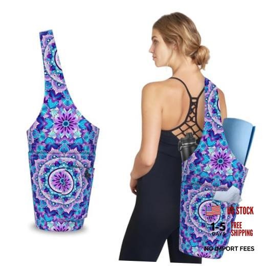 Mandala Yoga Mat Bag with Large Waterproof Zipper Pocket and 37″x15.5″ Purple