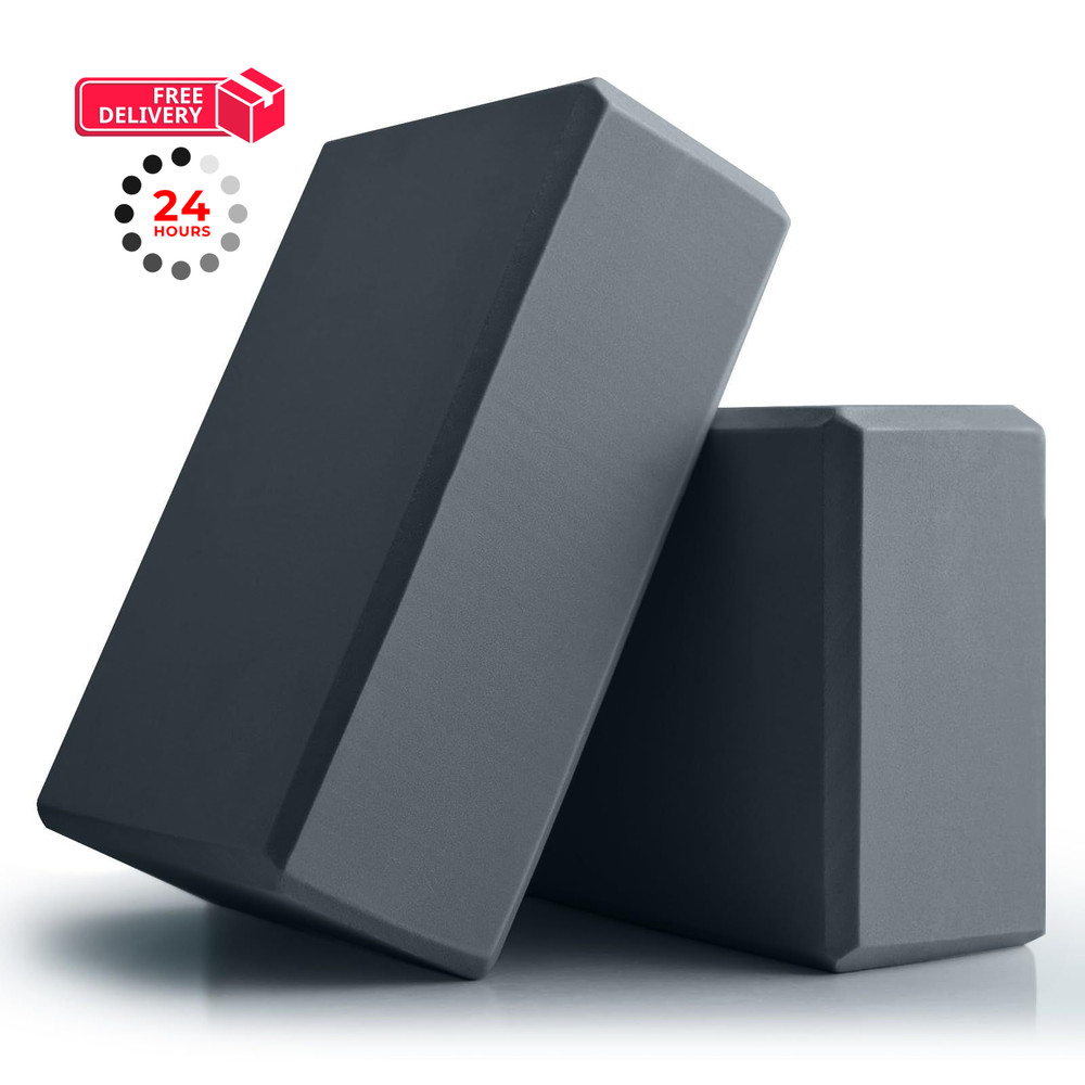Yoga Blocks 2 Pcs, 9″x6″x3″ Brick Foam EVA Block Large, Grey