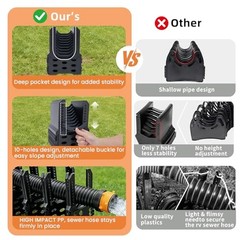 20FT Black Adjustable RV Sewer Hose Holder—Adjustable Holder for Camper Sewers