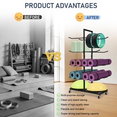 DNYLHRLZ 4 Tier Double Sided Matte Black Metal Yoga Mat Holder,Yoga Mat Stora…