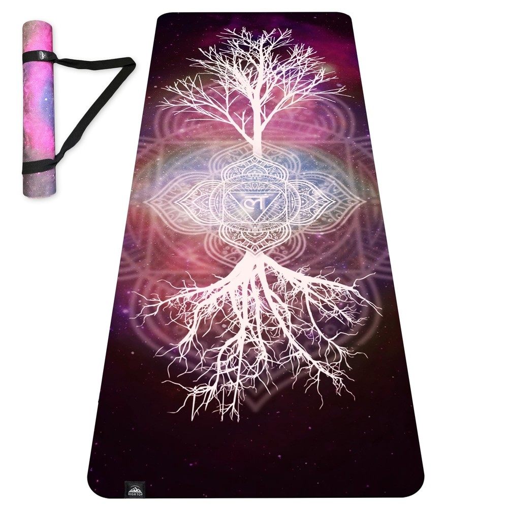 Hightop Yoga Mat, Tree-of-Life, 1/4″ Thick, Non Slip, Printed Design, With Ca…