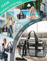 Large Clear Tote Bag 20” for Duffle with 10 Pockets, Clear Gym Crossbody B