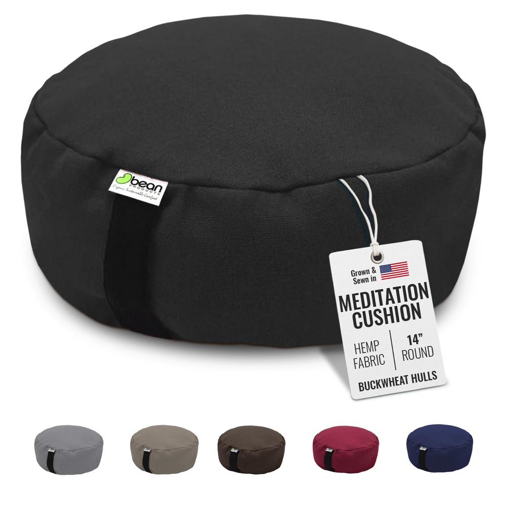 Natural Hemp Zafu Meditation Pillow – Organic Buckwheat Fill Zen Yoga Pillow