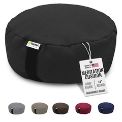 Natural Hemp Zafu Meditation Pillow – Organic Buckwheat Fill Zen Yoga Pillow