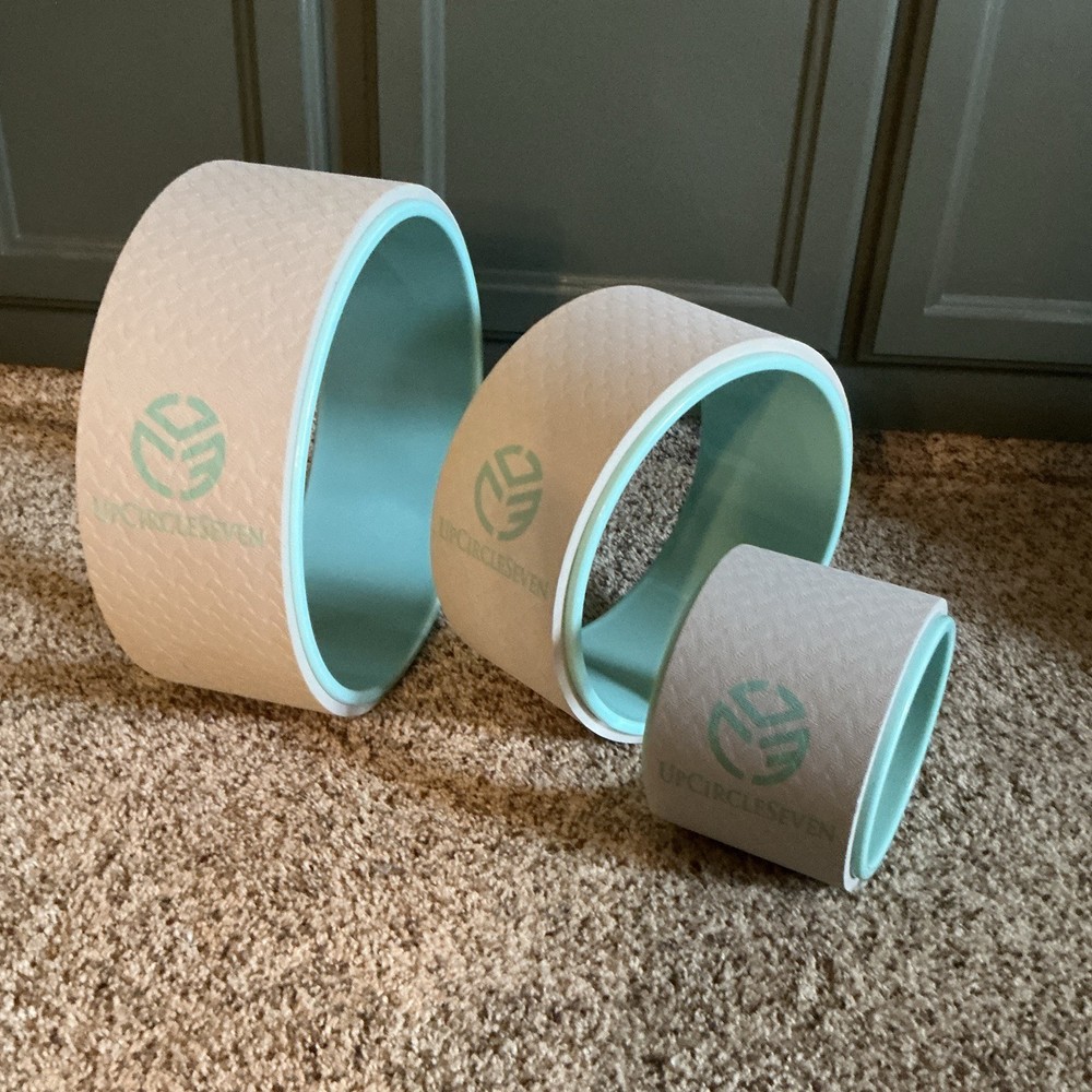 UpCircleSeven Yoga Wheel Set of 3 Beige Light Blue Hard Foam Large Medium Small