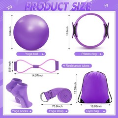 Poen 18 Pcs Purple Home Pilates Ball and Ring Circle Set Yoga Fitness