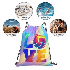 Love Volleyball Unisex Drawstring Backpack Bag Sport Gym Travel Swim Sackpack