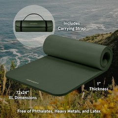 Yoga Mat 1″ Thick Nylon Strap Durable Non Slip Exercise Mat Home Livingroom New