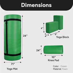 Extra Thick 71×24 Yoga Mat with Knee Pad, Blocks & Carry Strap for Workouts