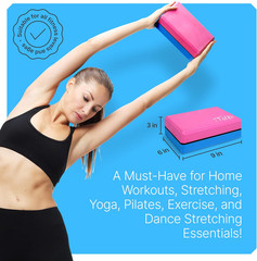 Yoga Blocks 2 Pack with Strap & Guide – Non-Slip EVA Foam Pilates Blocks for Hom