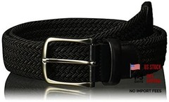 Perry Men’s Woven Belt with Stretch Leather-Trim Fabric Small Black
