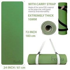 Yoga Mat with Strap – 10mm & 12mm Thick Yoga Mat, Non-Skid Dual Surface Wo