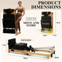 SYEDEE Wood Pilates Reformer Machine Home Workout Yoga Strength Training Bed