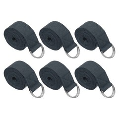 6Pcs 8 Feet Cotton Yoga Strap Belt Stretch Bands with D-Ring Buckle, Dark Grey