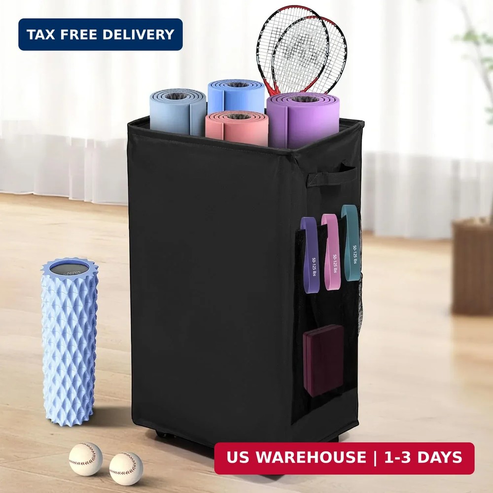 Yoga Mat Storage Racks, Home Gym Storage Rack with Wheels, Yoga Mat Holder Side