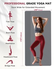 Large Yoga Mat – 72″x30″ Extra Wide Exercise Mat, 1/5″ Thick Dual Color PVC, …