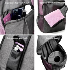 Bolsa para esterilla de yoga con múltiples bolsillos con cremallera color morado